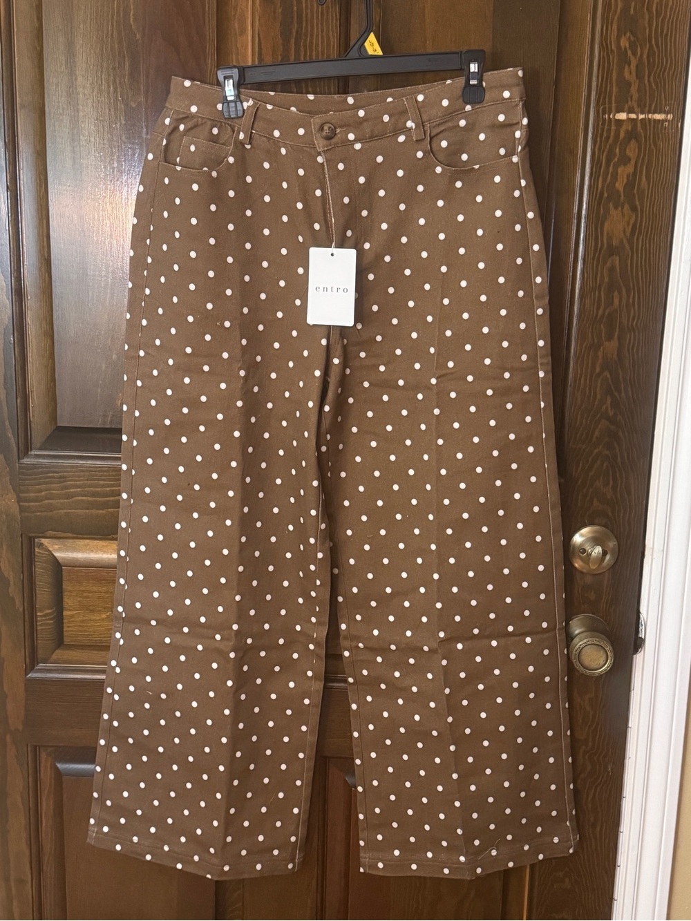 NWT Entro Brown Polka Dot Wide Leg Pants Size Large High Rise